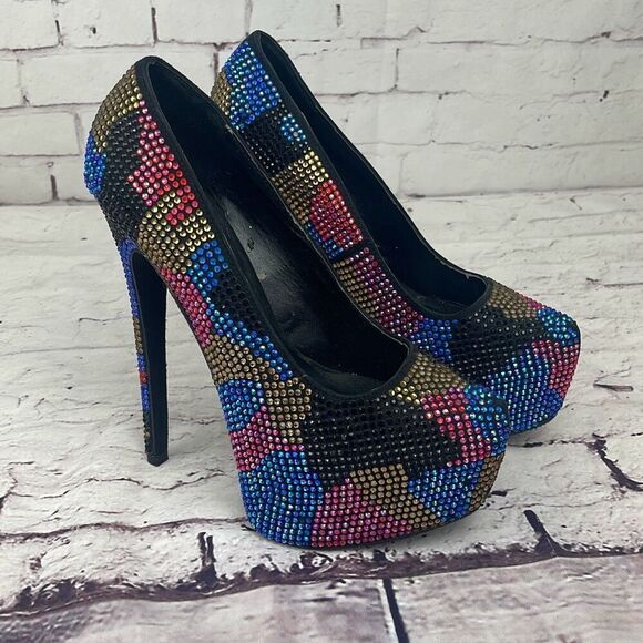 Steve Madden Shoes Womens 7.5 Dyvinal Pump Platform Rhinestone Heels Multicolor - Picture 1 of 9